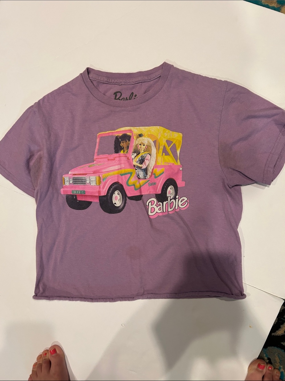 Barbie Mattel Women’s Small Purple Cropped Graphic T Shirt Retro Jeep Y2K